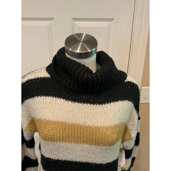 Allison Joy Black, White & Gold Striped Cowl Neck Sweater, Size Small - Picture 2 of 7